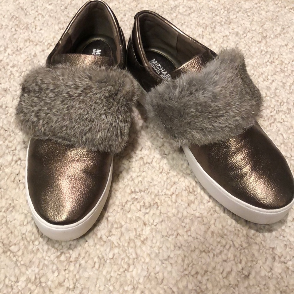 Michael Kors sneakers in metallic copper with fur